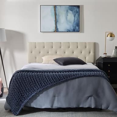 LUCID Mid-Rise Upholstered Headboard - Diamond Tufted - Padded Polyester - Adjustable Height from 34” to 46” - Easy Assembly - Bed Frame or Wall Mount - Sturdy - Pearl - Queen Size - Image 6