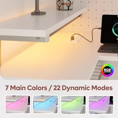 Bestier White Computer Desk with Charging Port & LED Strip,42 inch Modern Gaming Desk with Reversible Storage Shelves,Small L Shaped Desk with Hooks for Home Office - Image 9