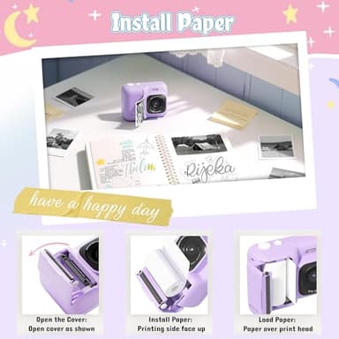 ETIKEZ Kids Camera, 1080P Instant Digital Print Camera for Kids, Christmas Birthday Gifts for 4 5 6 7 8 9 10 Year Old Girls Boys, Portable Toy with 32GB SD Card & 3 Rolls Printing Paper, Purple - Image 6