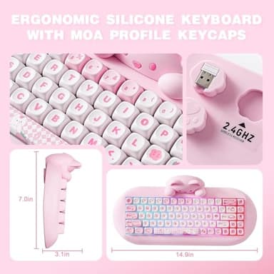 YUNZII C68 Wireless Mechanical Keyboard,65% Layout,Hot Swap,Triple Mode BT5.0/2.4G/Wired, RGB Backlit NKRO,Cute Cat Silicone Ergonomic Design for Win/Mac (Pink, Milk Switch) - Image 7