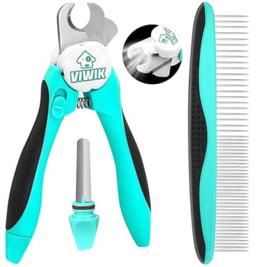 VIWIK 2 in 1 Dog Nail Trimmers with LED Light for Bloodline, Dog Comb, Dog Nail Clippers with Quick Sensor & Safety Guard to Avoid Overcutting, Cat Puppy Claw Clipper for Grooming with Nail File Blue - Image 1