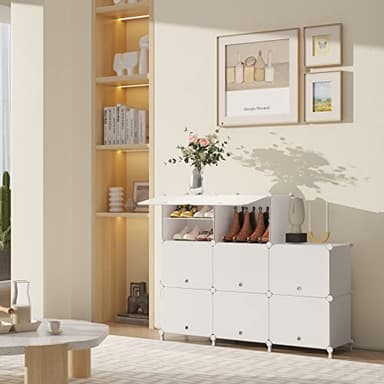 AWTATOS Shoe Rack, 8 Tier Shoe Storage Cabinet with Door, 32 Pair Shoe Organizer Shelves for Closet Hallway Bedroom Entryway, White - Image 4