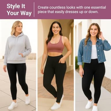 SATINA High Waisted Leggings for Women - Capri, Full Length Yoga Pants with Pockets - Buttery Soft, Tummy Control Black Workout Leggings - Comfortable and Stretchy Plus Size Leggings for Women - Image 6