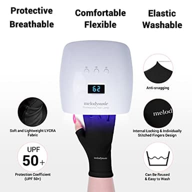 MelodySusie UV Gloves for Gel Nail Lamp, Professional UPF50+ UV Protection Gloves for Manicures, Art Skin Care Fingerless Glove for Women Men Protect Hands from Sun and Nail Dryer Harm (Black) - Image 3