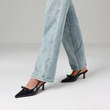 Mattiventon Black Slingback Heels for Women Kitten Heels Bow Ankle Strap Pointed Toe Heel Sexy Wedding Dress Party Pumps - Image 6