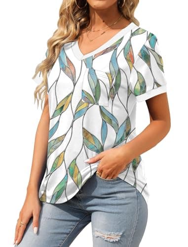 Geifa Womens Plus Size Tops Dressy Casual V Neck T Shirts Loose Fitting Short Sleeve Shirts Summer Beach Fashion XXL - Image 3