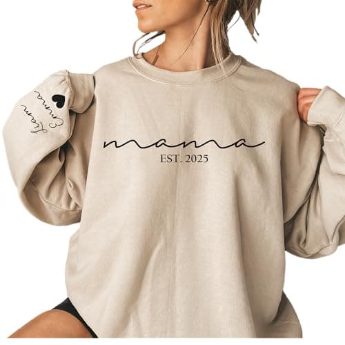 Custom Mama Sweatshirt with Kid Names on Sleeve Personalized Mom Sweatshirt for Women for Mom Sweater Est 2025 Multicolor - Image 1