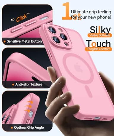 CANSHN Magnetic Compatible with iPhone 14 Pro Max Case, Upgraded [Full Camera Protection] [Compatible with Magsafe] [Translucent Matte] Shockproof Protective Phone Case Cover 6.7 Inch - Pink - Image 6