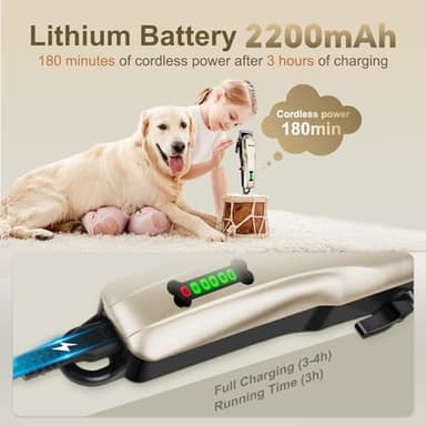 Aibors Quiet Dog Grooming Clippers - 2000mAh Long-lasting Dog Clippers for Grooming,Waterproof Rechargeable Cordless Clippers for Dogs Grooming,Adjustable Safe and Easy to Clean Home Pet Grooming Tool - Image 5