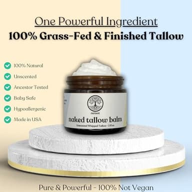 Beef Tallow Balm for Skin | NAKED TALLOW BALM | 1 Ingredient - 100% Grass Fed Tallow | Whole Body & Face Moisturizer | Whipped & UNSCENTED for Sensititve Dry Skin, Babies, Eczema, Psoriasis, Rosacea (2oz) - Image 4