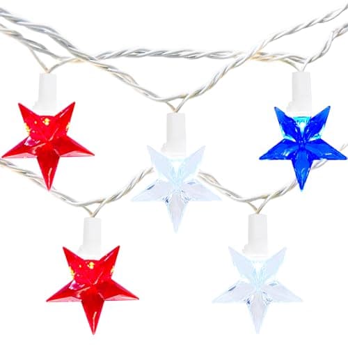 SUNSGNE Star String Lights Red White and Blue String Lights, 13.6FT Indoor 4th of July Lights with 35 LED Star Fairy Lights for Patriotic Independence Day Memorial Day Fourth of July Decorations - Image 1