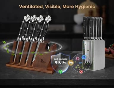 CoquusAid Steak Knives Set of 8 with Block Built-in Sharpener, 4.8 Inch Non Serrated Razor-Sharp Durable Dinner Knives, German Stainless Steel Damascus Pattern Full Tang Forged, Easy to Maintain - Image 2