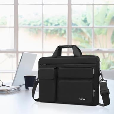 MOSISO Laptop Shoulder Bag 15.6 inch, 15-15.6 inch Computer Bag Compatible with MacBook Pro 16 inch, HP, Dell, Lenovo, Notebook with 2 Raised&1 Flapover&1 Horizontal Pocket&Handle&Belt, Black - Image 8