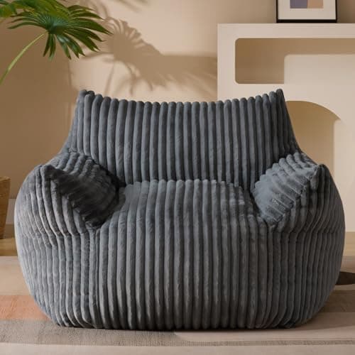 Giant Plush Bean Bag Chair for Adults with Armrests - Oversized Comfy Grey Beanbag Lounge Lazy Floor Sofa Accent Chair for Living Room, Bedroom & Dorm, Cozy Fluffy Single Cloud Mini Couch - Image 1