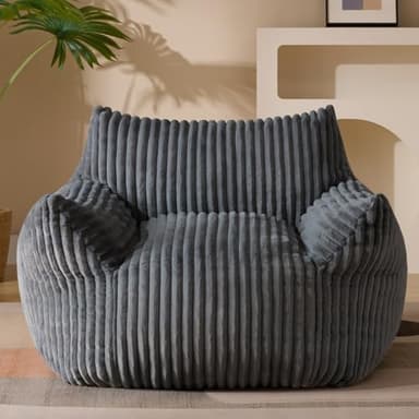 Giant Plush Bean Bag Chair for Adults with Armrests - Oversized Comfy Grey Beanbag Lounge Lazy Floor Sofa Accent Chair for Living Room, Bedroom & Dorm, Cozy Fluffy Single Cloud Mini Couch - Image 1