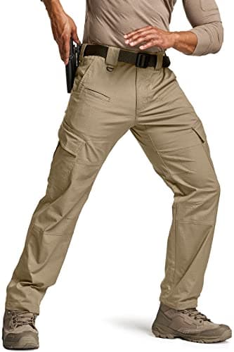 CQR Men's Flex Ripstop Tactical Pants, Water Resistant Stretch Cargo Pants, Lightweight EDC Hiking Work Pants, Dura Flex Khaki, 38W x 32L - Image 1