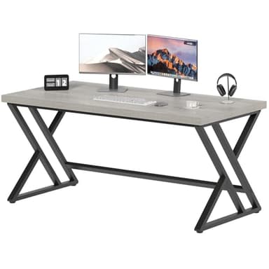 LVB Grey Desk, Industrial Wood Home Office Computer Desk for Bedroom, Farmhouse Metal Wooden Study Work PC Gaming Writing Table, Modern Simple Executive Writing Desk, 47 Inch, Light Gray - Image 4