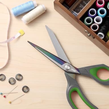 LIVINGO Professional Sharp Fabric Scissors - Titanium Coated Forged Steel Heavy Duty Shears All Purpose for Sewing Craft Cutting Cloth, Paper, Leather, 9.5 Inches, Gray/Green - Image 3