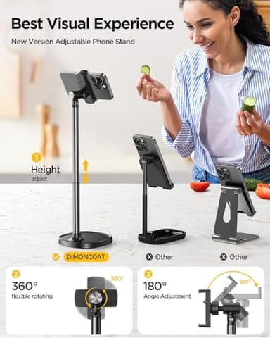 DIMONCOAT Phone Stand for Desk, Angle Height Adjustable Phone Holder for Desk, Aluminum Alloy Universal iPhone Holder, Retractable Cell Phone Stand Recording Office for iPhone 17 16 15 Pro Max Air - Image 2