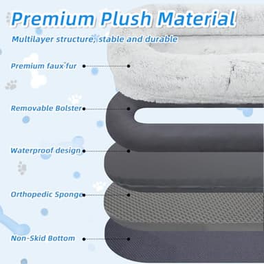 WROS Human Dog Bed - 71"x45"x12" Fits You & Pets, Washable Faux Fur, Orthopedic, Plump Pillow, Blanket, Strap - Grey - Image 4