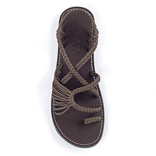 Plaka Palm Leaf Flat Summer Sandals for Women | Perfect for The Beach Walking & Dressy Occasions | Taupe | Size 7 - Image 1