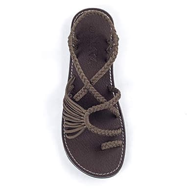 Plaka Palm Leaf Flat Summer Sandals for Women | Perfect for The Beach Walking & Dressy Occasions | Taupe | Size 7 - Image 1