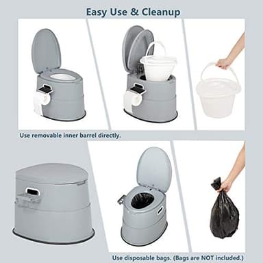 VINGLI Portable Toilet | Indoor Outdoor Commode w/Detachable Inner Bucket & Removable Paper Holder, Lightweight & Compact for Camping, Boat, Van, Emergency Use (Grey) - Image 3