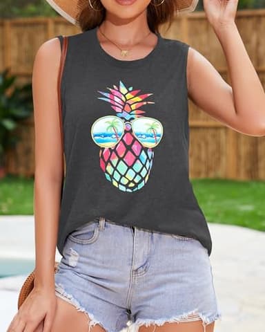 rosemia Tank Tops for Women Summer Graphic Pineapple Tshirts Sleeveless Casual Ladies Tunic Blouse(Pineapple Dark Grey, 5XL1) - Image 3