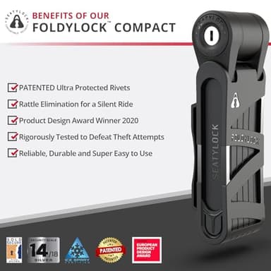 Seatylock FoldyLock Compact Folding Bike Lock - Award Winning Patented Lightweight High Security Bicycle Lock - Heavy Duty Anti Theft Smart Secure Guard with Keys & Case for Bikes or Scooters - Image 2