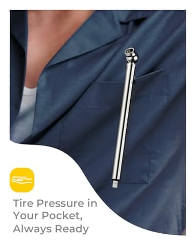 Pencil Tire Pressure Gauge 2 Pack with Valve Caps, Stainless Steel Body Tire Gauges for Tire Pressure with Deflator Valve, Metal Nozzle Tire Gauge for Cars, Pickups, RVs, Bicycles - Image 5