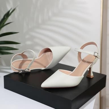 Lucibenita Wedding Shoes for Women White Low Heels Closed Toe Kitten Heel Pointed Toe Heels Sexy Classic Comfortable Heeled Pumps Dressy Adjustable Ankle Strap 9 - Image 4