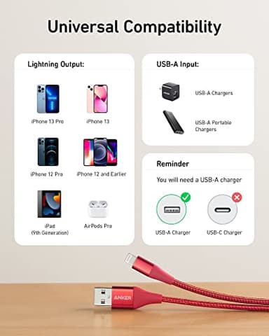 Anker Powerline+ II, USB A to Lightning Cable,MFi Certified for Flawless Compatibility with iPhone 11 Series SE/Xs/XR, and More(10FT,Red) - Image 5