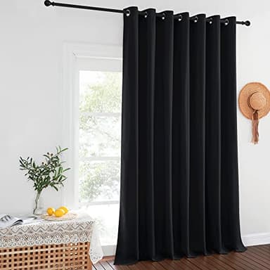 NICETOWN Black Out 132 inch Curtain for Patio Door, Grommet Thermal Insulated Room Divider Extra Wide Window Treatment Sound Reducing for Bedroom, Black, 1 Panel, W100 x L132 - Image 2