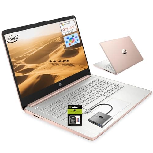 HP 14" Student-Laptop office365 Copilot AI, 4-Cores Intel N150(Up to 3.6GHz) 16GB RAM 384GB Storage(128GB UFS + 256GB Ghost Manta SD Card) Computer-Laptop with Wi-Fi 6 Win11 Rose Gold - Image 1