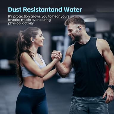Catitru Wireless Earbuds Bluetooth 5.3 Headphones Stereo Ear Buds, ENC Noise Cancelling Mic,IPX7 Waterproof Earphones with Hook for Android iOS Smart Phone Laptop Computer Sports - Black - Image 7