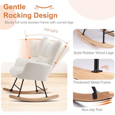 Sweetcrispy Rocking Chair Nursery, Teddy Upholstered Glider Rocker with High Backrest, Reading Chair Modern Rocking Accent Chairs Glider Recliner for Living Room, Nursery, Bedroom - Image 3