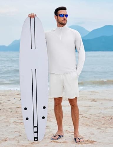 PINSPARK Quarter Zip Pullover Mens UV Protection Shirts Men Rash Guard Long Sleeve Workout Shirts Lightweight for Fishing Surfing White - Image 5