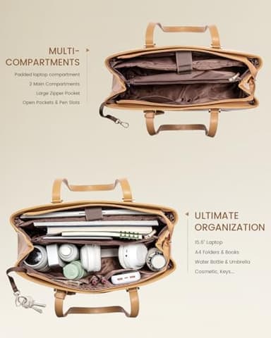 LOVEVOOK Work Laptop Tote Bag for Women, Leather Laptop Bag Teacher Tote Bag, Professional Computer Bag Large Purses Handbag, Beige, Fits 15.6 Inch Laptop - Image 4