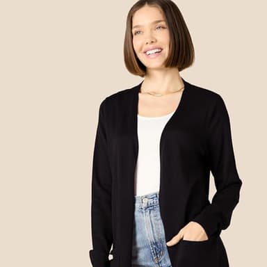 Amazon Essentials Women's Lightweight Longer Length Open-Front Long-Sleeve Cardigan Sweater (Available in Plus Size), Black, Medium - Image 4