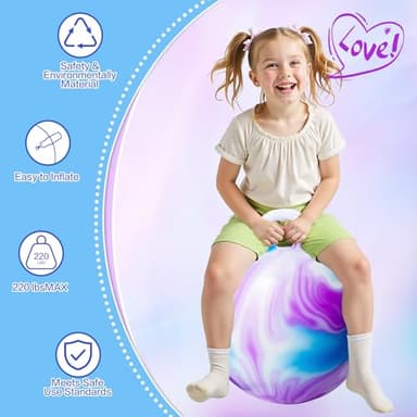 INPANY Hopper Ball, 18 Inches Bouncy Ball with Handles, Bouncing Bounce Balls Hopper, Inflatable Jumping Hopping Toys for Kids Ages 3-6, Hoppity Hop Girls Boys Gifts, Pump Included - Image 5