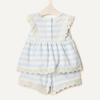 Amazon Essentials x Sofia Grainge Baby Girls' Eyelet Short & Top Set, Pale Blue Bold Stripe, 3-6 Months - Image 5