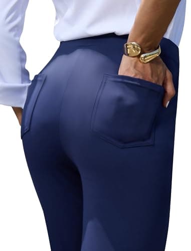 keriffe Women's Stretchy Yoga Dress Pants High Waisted Straight Leg Casual Work Business Office Slacks 4 Pockets Navy Blue - Image 8