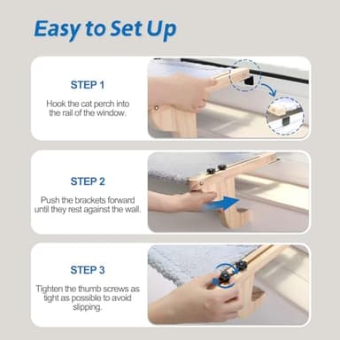 Zakkart 2PC Easy Seat Cat Perch for Window Sill - Hammock Design w/Pine Wood & Robust Metal Frame - Cat Window Seat for Large Cats and Kittens (Dark Stained Wood w/Gray Bed, Large (26''W x 14''D) - Image 4