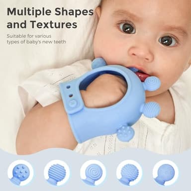 Momcozy Baby Teether Toys | Food Grade Silicone Teething Relief 0-6 Months | Teething Toy 6-12 Months | Baby Essential | Yellow and Blue - Image 4