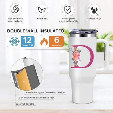 AiHeart Monogrammed Gifts for Women,Wife,Initial Cup,Personalized for Birthday Gifts,Halloween,Thanksgiving Day,Custom Tumbler with Handle 40oz-D - Image 2