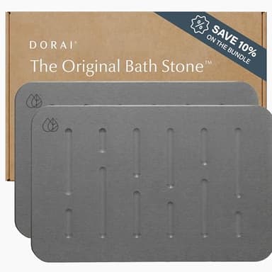 Dorai Home Bath Stone Mat 23.6"x15.4" (2-Pack) – Quick-Dry, Non-Slip Diatomite Stone Bath Mat, Rain Slate - Image 1