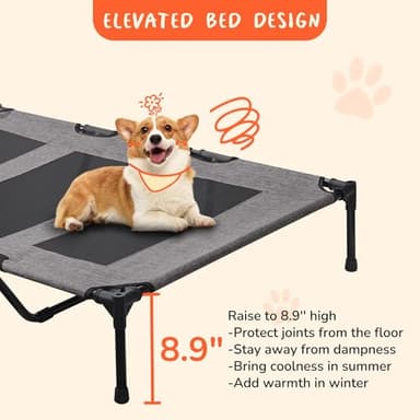 PRAISUN XL Outdoor Dog Bed, Elevated Dog Bed with Durable Oxford Fabric, Textilene Mesh, Metal Frame for Indoors, Outdoors, Lawn, Heather Grey - Image 3
