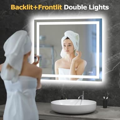 Hivone 40X36 LED Bathroom Mirror with Lights, Anti-Fog, Dimmable, Backlit + Front Lit, Smart Bathroom Vanity Mirror, Memory Function, Shatterproof, Tempered Glass (Horizontal/Vertical) - Image 2