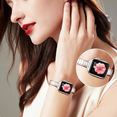 MioHHR Metal Bands Compatible with Apple Watch Band 49mm 46mm 45mm 44mm 42mm(Series 3/2/1),Narrow Stainless Steel Strap for Women iWatch Ultra3/2/1 Series 11 10 9 8 7 6 5 4 SE3/2/1,Silver/Rose Gold - Image 7