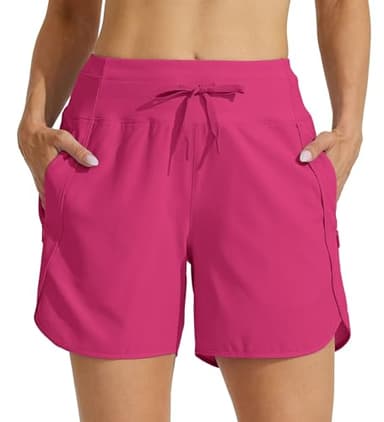 Willit Women's Athletic Running Shorts 5" Quick Dry Workout Hiking High Waisted Active Gym Exercise Zipper Pocket Rose S - Image 3
